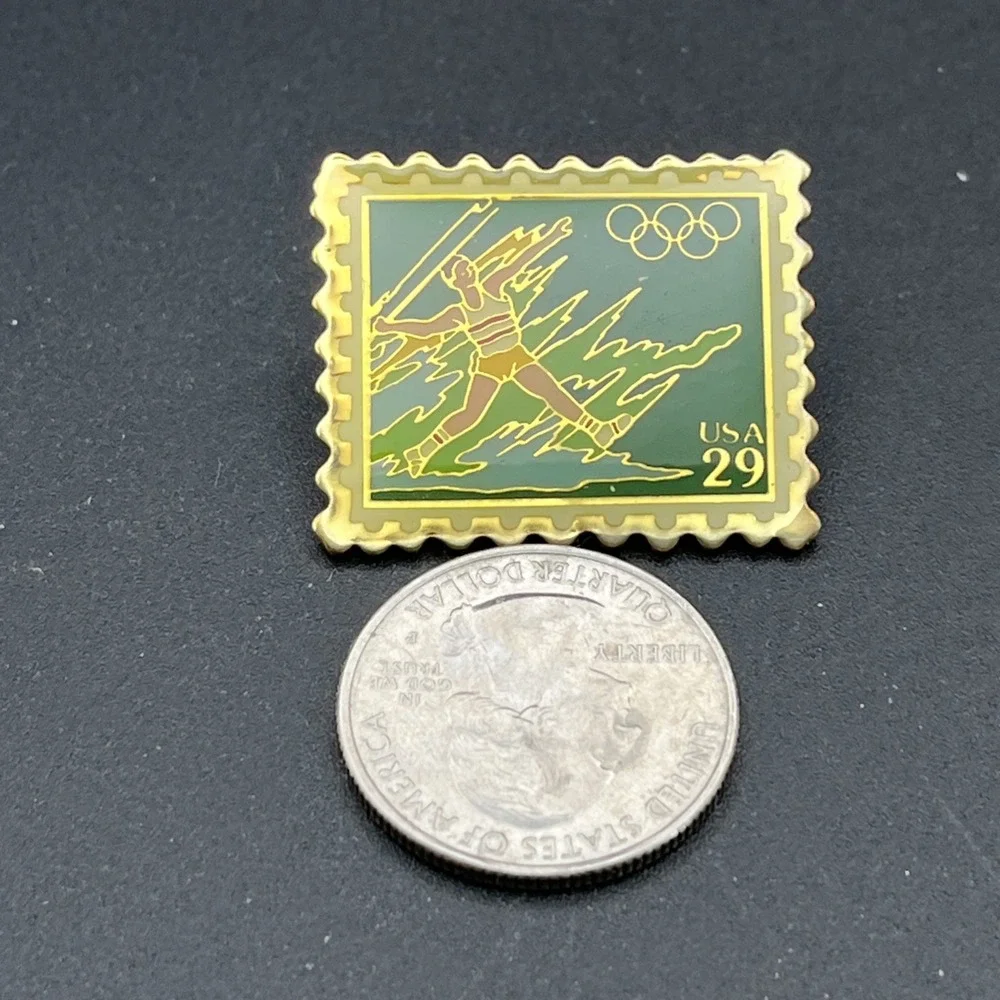 1992 Barcelona‎ Summer Olympics USPS Sponsor Javelin Stamp Lapel Hat Pin